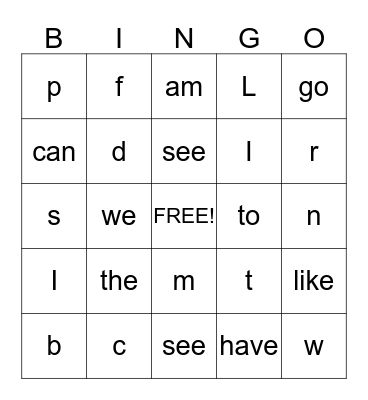 Word Wall Words Jan. & Letter Sounds Bingo Card