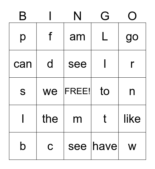 Word Wall Words Jan. & Letter Sounds Bingo Card