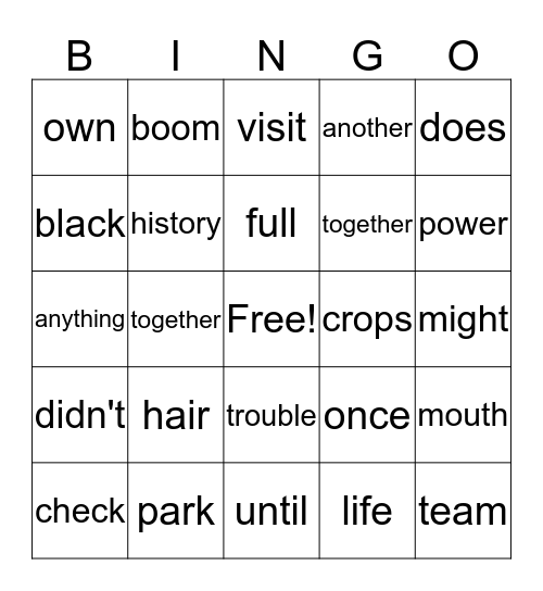 WORD READING FLUENCY Bingo Card