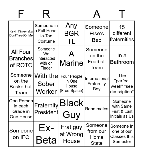 Hookup Bingo Card