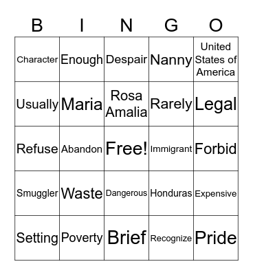 Enrique's Journey Bingo Card