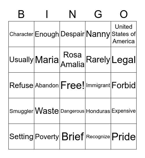 Enrique's Journey Bingo Card