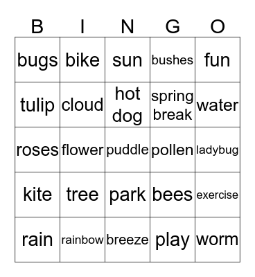 Spring Time Bingo Card