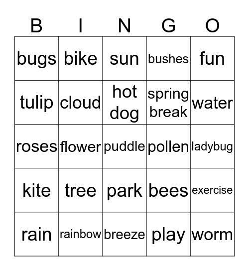 Spring Time Bingo Card