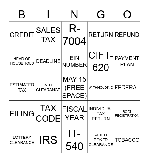 BINGO TAX DAY Bingo Card