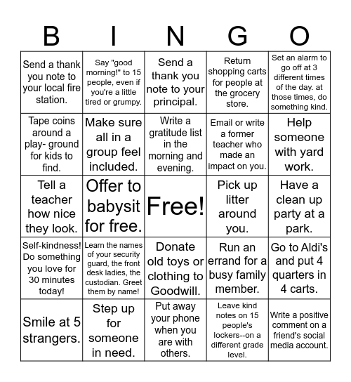 Random Acts of Kindness from Everyone! Bingo Card