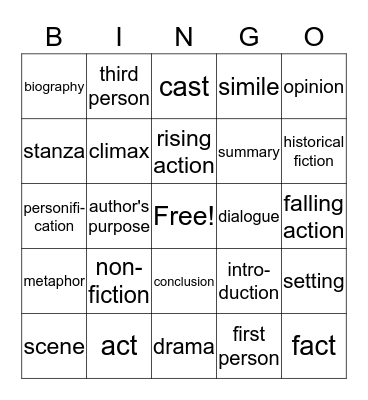 Reading Bingo Card