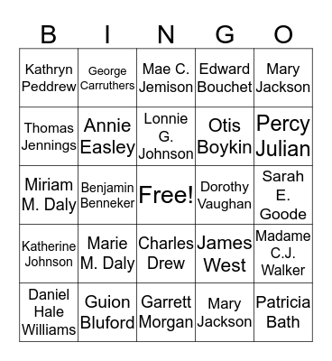 African American Innovators Bingo Card