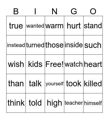 Sight Word Set 14 Bingo Card