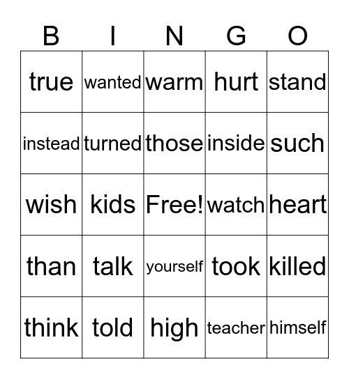 Sight Word Set 14 Bingo Card