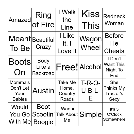 Country Hits - Old and New  Bingo Card