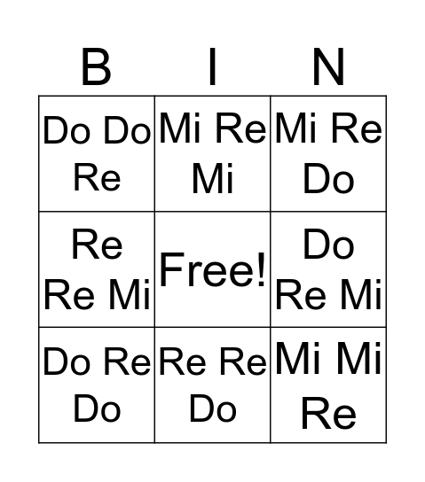 Do Re Mi Bingo Card