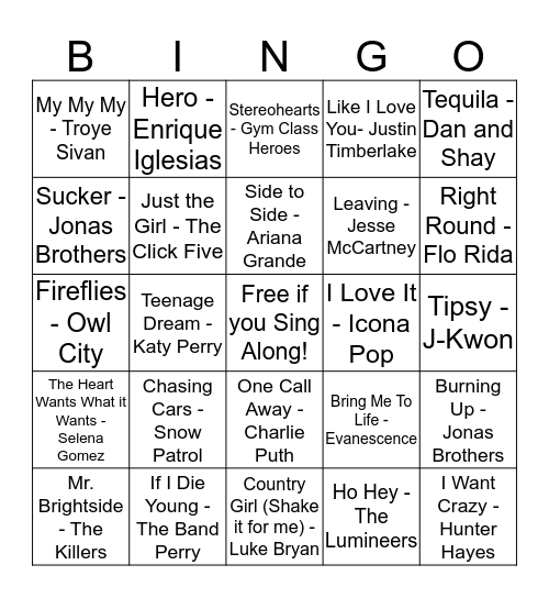 Music of the 2000s Bingo Card