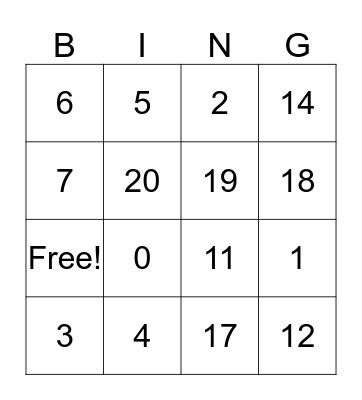 Number Bingo Card