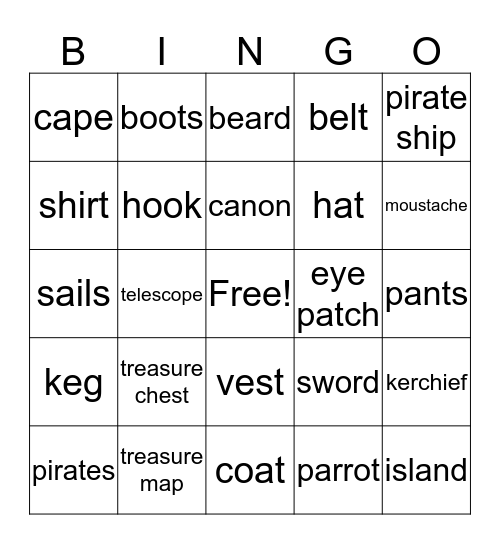 Arrrrrrr....pirates! Bingo Card