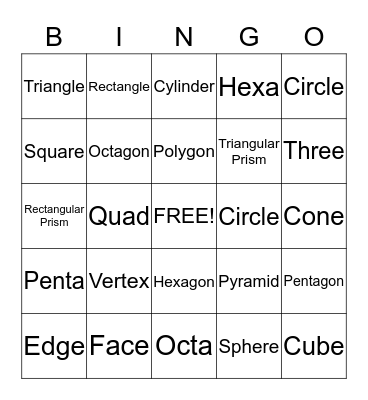 Geometric Shapes Bingo Card