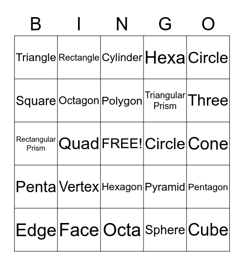 Geometric Shapes Bingo Card