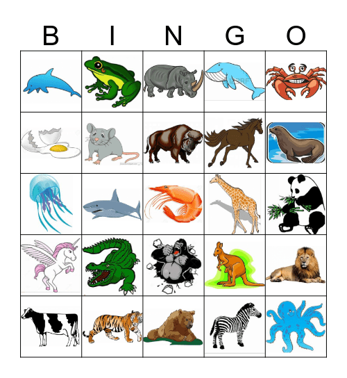 ANIMAL ALPHABET BINGO Card
