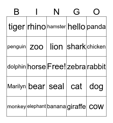 Animals Bingo Card