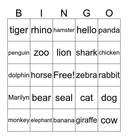 Animals Bingo Card