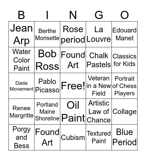 Art Midterm Bingo Card