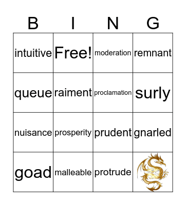 Dragonwings Vocabulary Bingo Card