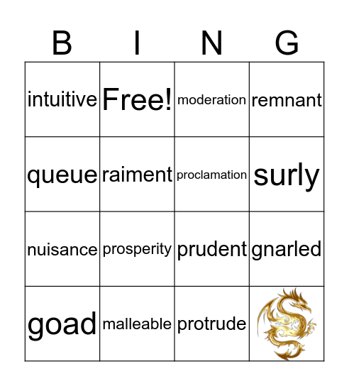 Dragonwings Vocabulary Bingo Card