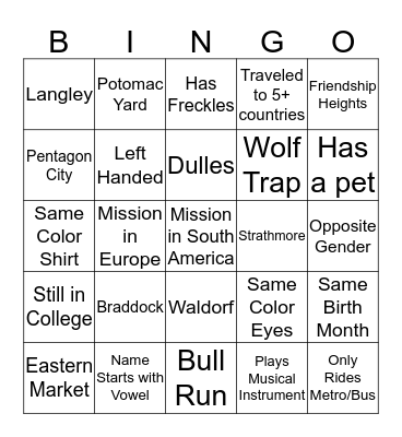 YSA Ice Breaker Bingo Card