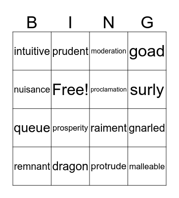 Dragonwings Vocabulary Bingo Card