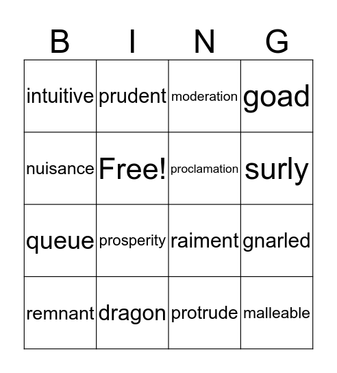 Dragonwings Vocabulary Bingo Card