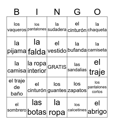 LOTO - La ropa Bingo Card