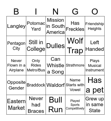 YSA Ice Breaker Bingo Card