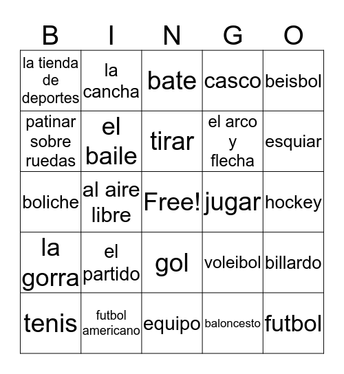 Los deportes Bingo Card