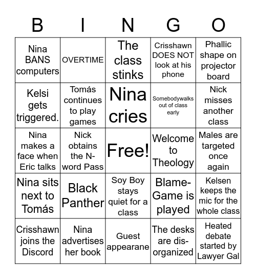 Connor's Bingo Board Bingo Card