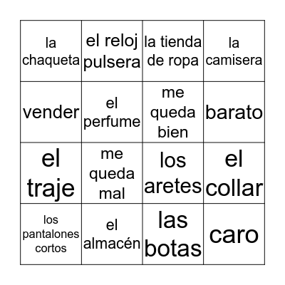 LA ROPA  Bingo Card