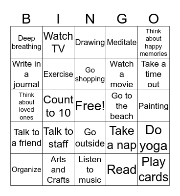 COPING SKILLS Bingo Card