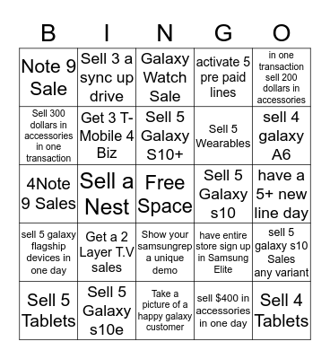 Samsung Bingo Card