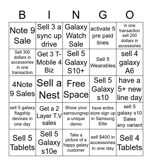 Samsung Bingo Card