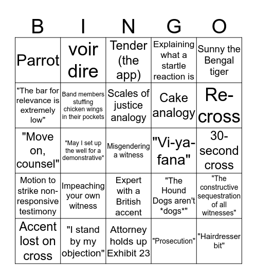 Objection, Your Honor: Bingo! Bingo Card