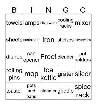 Bridal Shower Bingo Card