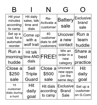 WOLF PACK Bingo Card
