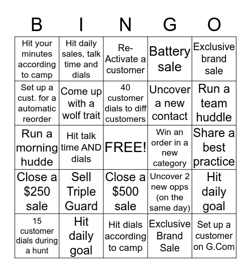 WOLF PACK Bingo Card