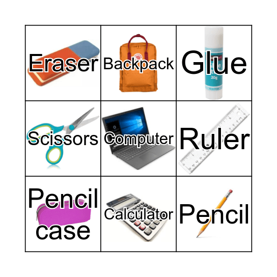 Clasroom Objects Bingo Card