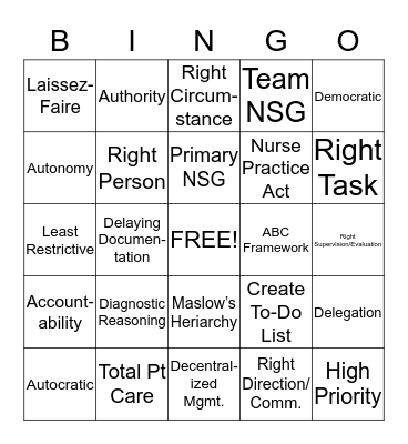 Management Bingo Card