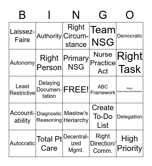 Management Bingo Card