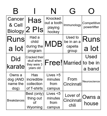 UC MSTP Second Visit Bingo! Bingo Card