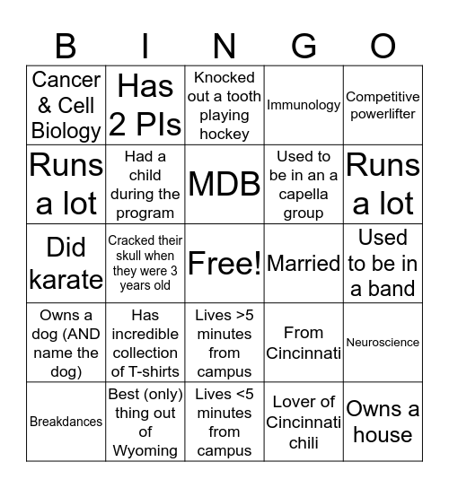 UC MSTP Second Visit Bingo! Bingo Card