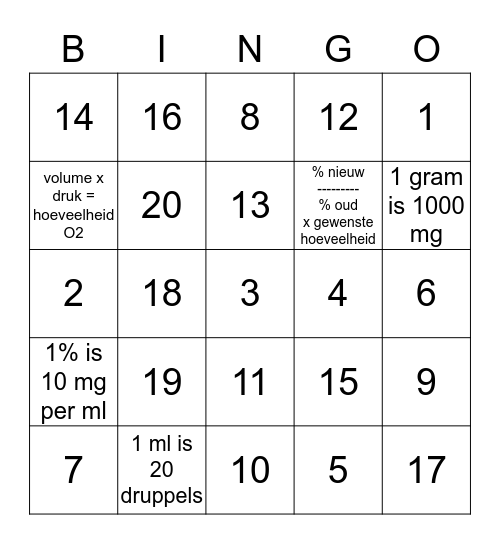 Verpleegkundig rekenen bingo  Bingo Card