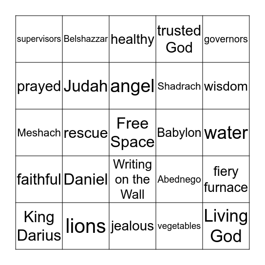 Daniel in the Lion's Den Bingo Card