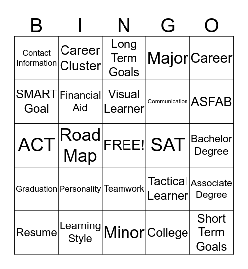 Final Exam Preparation For College and Career Bingo Card